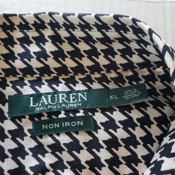 Lauren Ralph Lauren Non Iron Button Up Shirt Black/Ivory Houndstooth Size XL - Picture 9 of 15